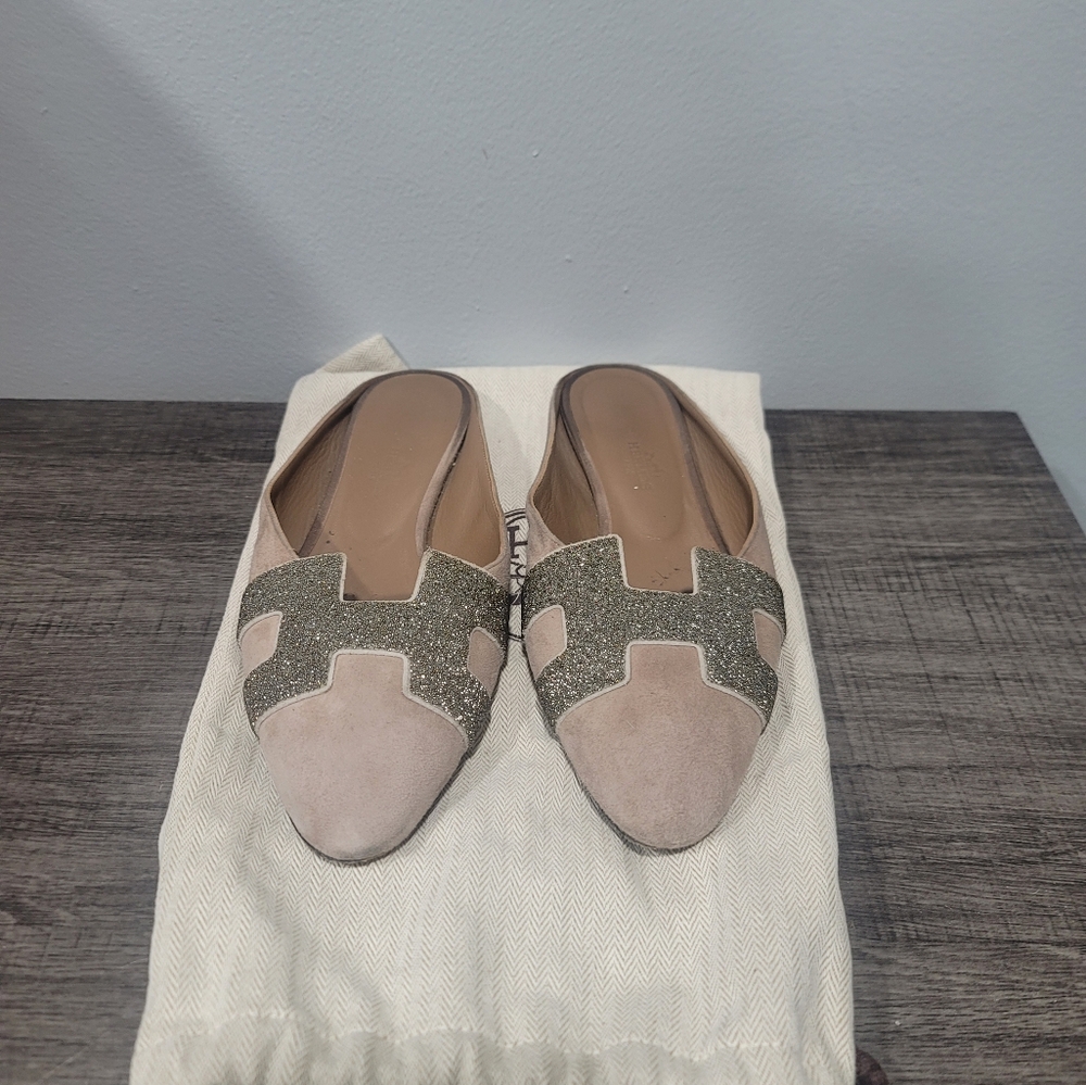 Hermes beaded suede mule well loved size 37